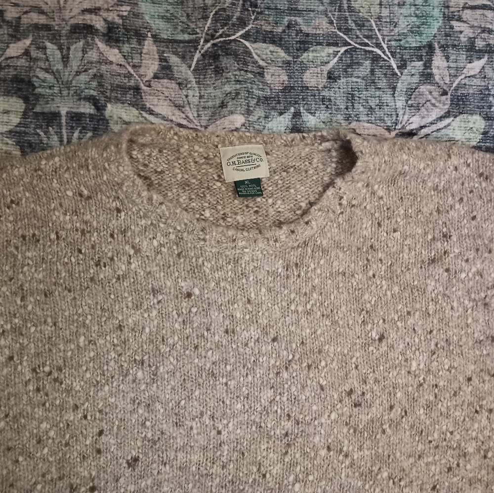 Vintage Bass Co Mens Chunky Knit Wool Grandpa Sweater XL Tan Forest Outdoor - Picture 2 of 11